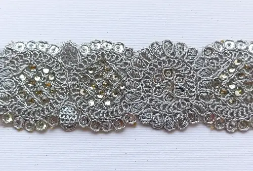 [TH'AD'754'PL] MH - Tira Hindú Lentejuelas 5cm - Plata.
