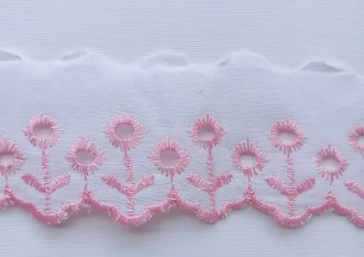 [TC'3639'ROSA] MH- Tira Flores - Bordada 4cm - Rosa