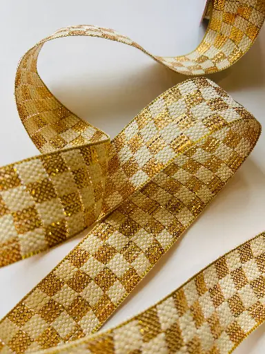 [5207] Listón Cuadros - Mosaico Oro