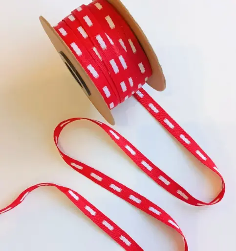 [5255] Listón Punteado - Blanco y Rojo