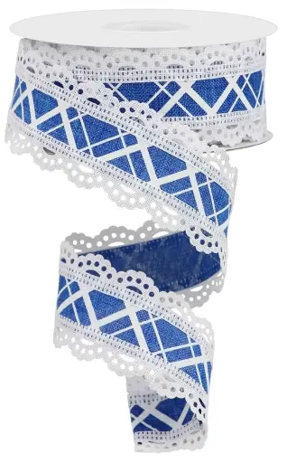 [RGA856525] Listón de Cuadros - Azul rey y Encaje Blanco