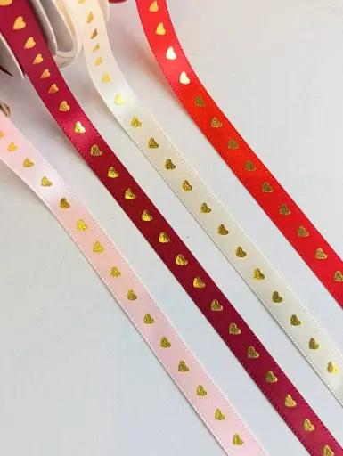 Listón Satinado San Valentín - Estampado Corazones Dorados Chicos