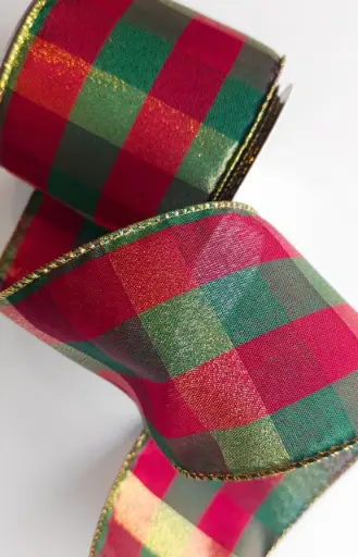 [346-159] Listón 4" - Cuadros Rojo y Verde Navideño