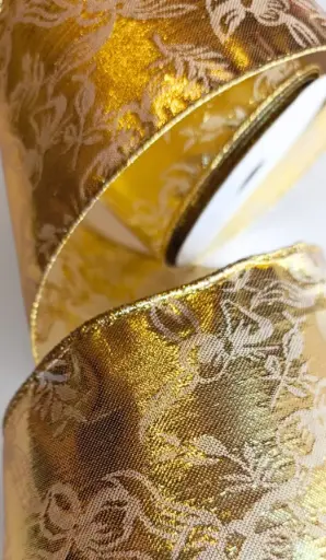 [346-176] Listón 4" - Brocado Moños Dorado Metálico