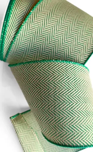 [346-140] Listón 4" Rayas - Espiga Verde y Beige