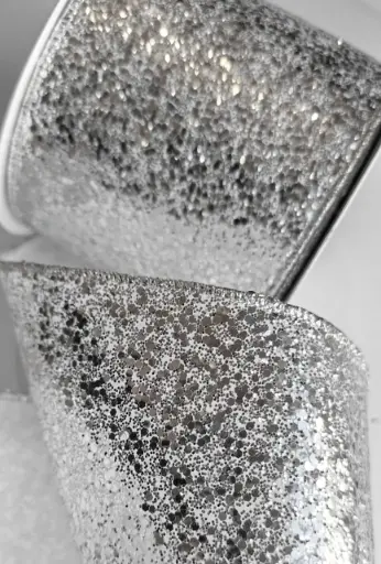 [346-191] Listón 4" - Escarchado Glitter Plata 4"
