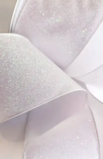 [346-186] Listón 4" - Glitter Escarchado Blanco Tornasol