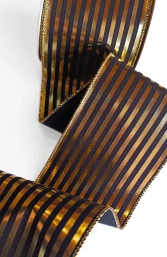 [346-163] Listón 4" - Rayas Negro y Dorado Metálico