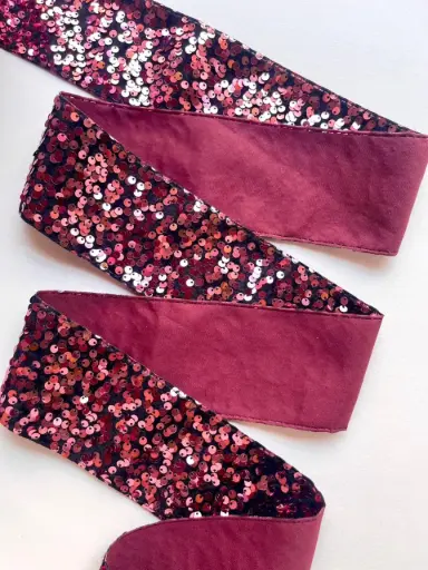 [6110] M - Listón Terciopelo Lentejuela 7.5 cm (3") - Dark Rose