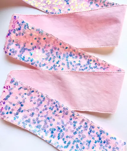 [6113] M - Listón Terciopelo Lentejuela 7.5 cm (3") - Rosa Pastel