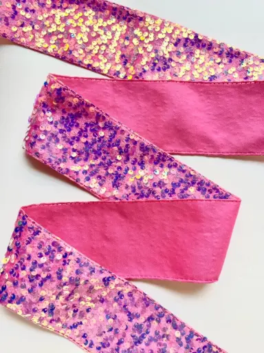 [6115] M - Listón Terciopelo Lentejuela 7.5 cm (3") - Hot Pink