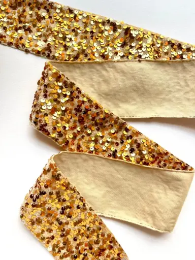 [6116] M - Listón Terciopelo Lentejuela 7.5 cm (3") - Dorado