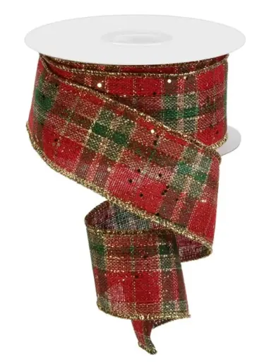 [RGE128508] Listón de Cuadros Escoces Navideño - Verde y Rojo Escarchado