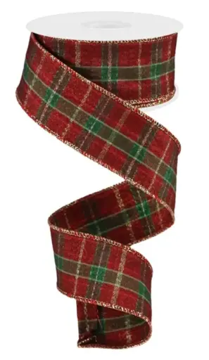 [RGC1242] Listón de Cuadros Escoces Navideño - Verde, Rojo y Dorado