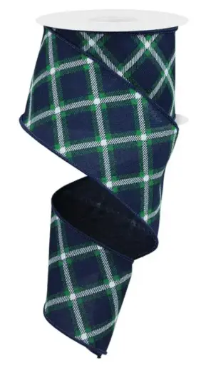 [RGE157019] Listón de Cuadros y Rombos - Azul Marino y Verde