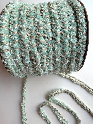 [6270] Pasamanería Tejida Estilo Tweed / Chanel Verde Menta y Dorado
